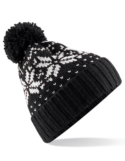 Bommelmütze mit Fair Isle-Strickmuster von Beechfield – Produkt- und Farbansicht für Textildruck und Stickerei