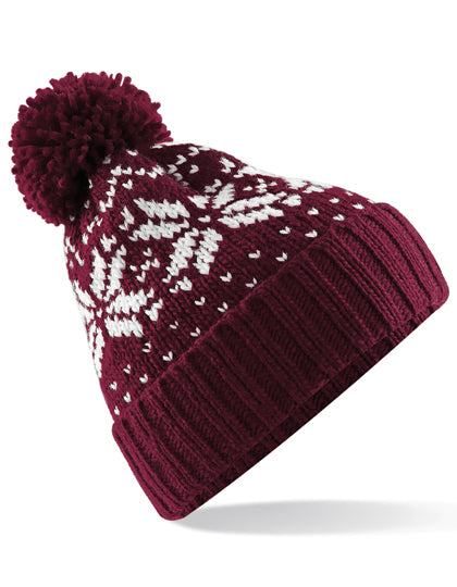 Bommelmütze mit Fair Isle-Strickmuster von Beechfield – Produkt- und Farbansicht für Textildruck und Stickerei