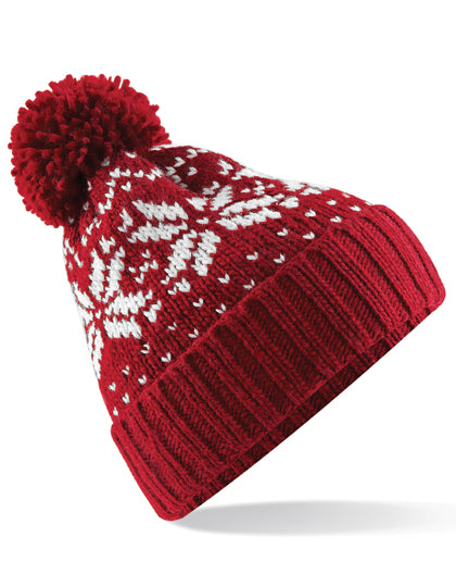 Bommelmütze mit Fair Isle-Strickmuster von Beechfield – Produkt- und Farbansicht für Textildruck und Stickerei