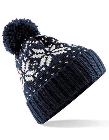 Bommelmütze mit Fair Isle-Strickmuster