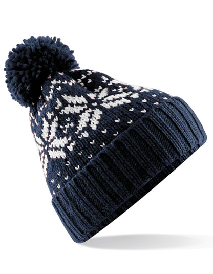 Bommelmütze mit Fair Isle-Strickmuster