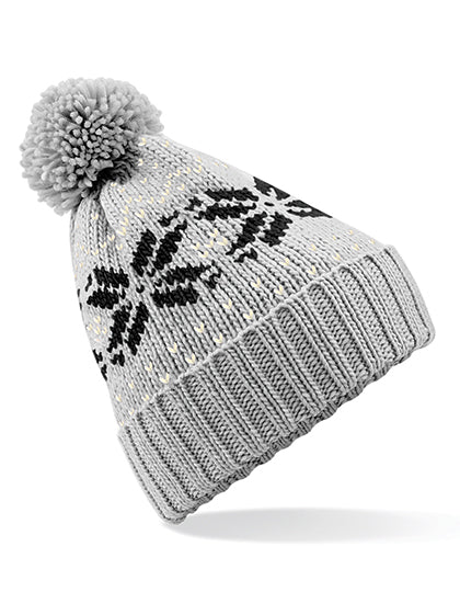 Bommelmütze mit Fair Isle-Strickmuster