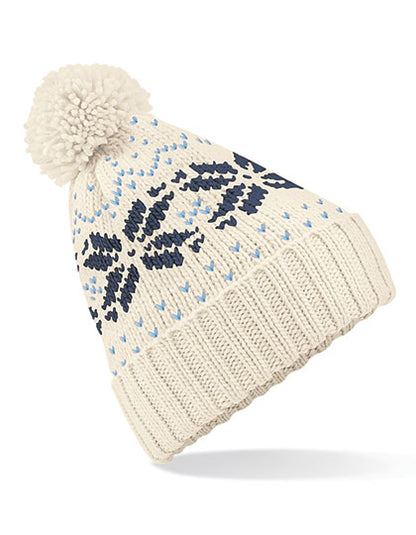 Bommelmütze mit Fair Isle-Strickmuster