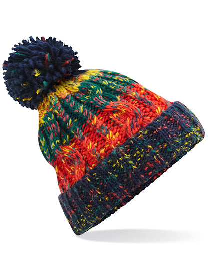 Bommelmütze im Zopfmuster-Design von Beechfield – Produkt- und Farbansicht für Textildruck und Stickerei