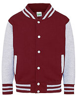 Just Hoods Kinder-Collegejacke Varsity in Burgundy – mit Firmenlogo individualisierbar