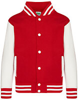 Just Hoods Kinder-Collegejacke Varsity in Fire Red – mit Firmenlogo individualisierbar