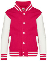 Just Hoods Kinder-Collegejacke Varsity in Hot Pink – mit Firmenlogo individualisierbar