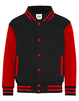 Just Hoods Kinder-Collegejacke Varsity in Jet Black – mit Firmenlogo individualisierbar