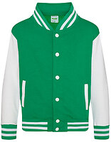 Just Hoods Kinder-Collegejacke Varsity in Kelly Green – mit Firmenlogo individualisierbar