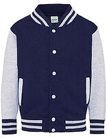 Just Hoods Kinder-Collegejacke Varsity in Oxford Navy – mit Firmenlogo individualisierbar