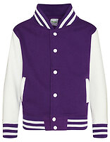 Just Hoods Kinder-Collegejacke Varsity in Purple – mit Firmenlogo individualisierbar