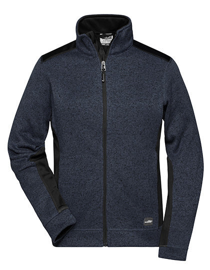 Daiber Ladies´ Knitted Workwear Fleece Jacket -STRONG- in Carbon Melange/Black – mit Firmenlogo individualisierbar
