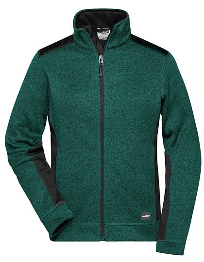 Daiber Ladies´ Knitted Workwear Fleece Jacket -STRONG- in Dark Green Melange/Black – mit Firmenlogo individualisierbar