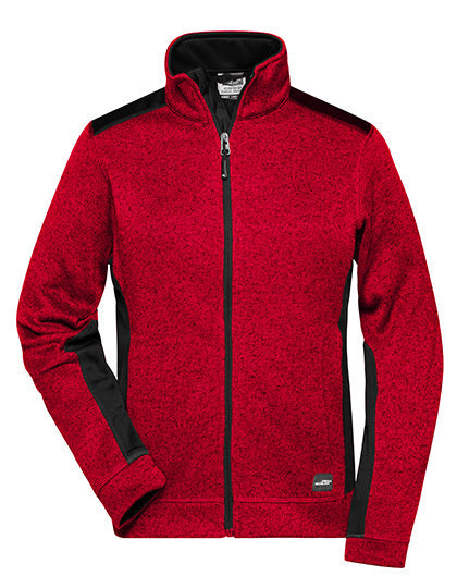 Daiber Ladies´ Knitted Workwear Fleece Jacket -STRONG- in Red Melange/Black – mit Firmenlogo individualisierbar