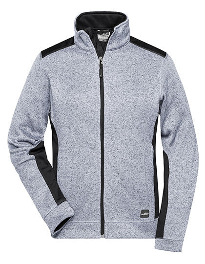 Daiber Ladies´ Knitted Workwear Fleece Jacket -STRONG- in White Melange/Carbon – mit Firmenlogo individualisierbar