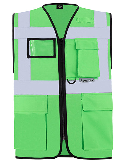 Korntex Executive Multifunctional Safety Vest Berlin KX802 in Neon Green