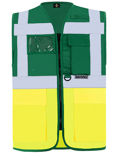 Korntex Executive Multifunctional Safety Vest Berlin KX802 in Paramedic Green / Signal Yellow