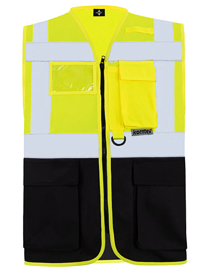 Korntex Executive Multifunctional Safety Vest Berlin KX802 in Signal Yellow / Black