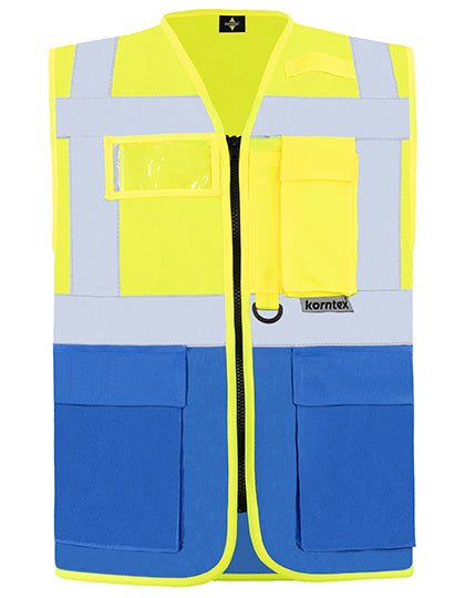 Korntex Executive Multifunctional Safety Vest Berlin KX802 in Signal Yellow / Blue