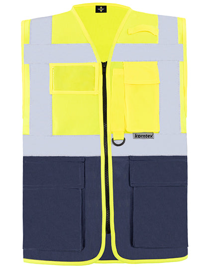 Korntex Executive Multifunctional Safety Vest Berlin KX802 in Signal Yellow / Navy