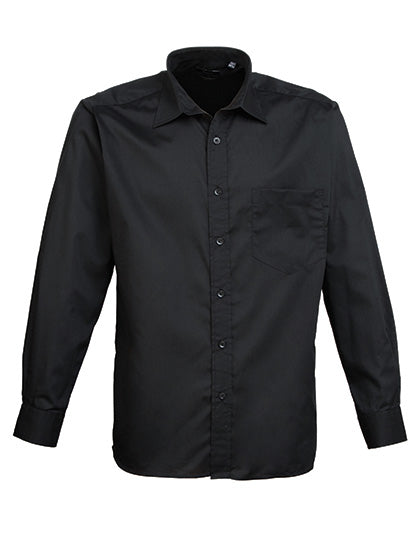 Premier Workwear Men´s Poplin Long Sleeve Shirt PW200 in Black (ca. Pantone Black C)