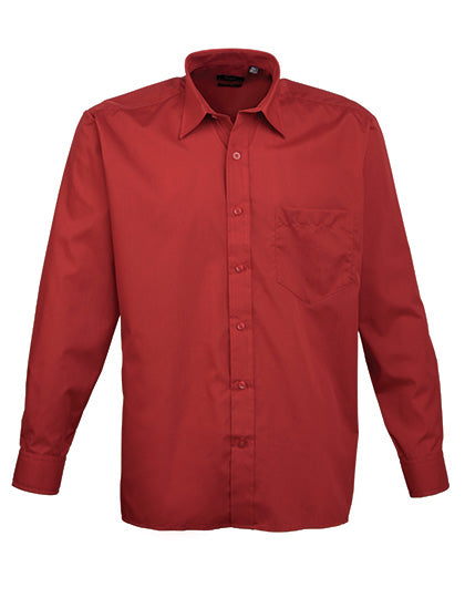 Premier Workwear Men´s Poplin Long Sleeve Shirt PW200 in Burgundy
