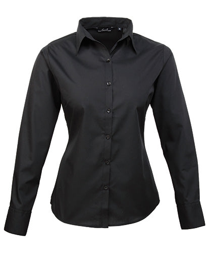 Premier Workwear Women´s Poplin Long Sleeve Blouse PW300 in Black (ca. Pantone Black C)