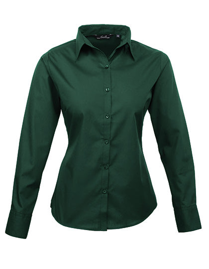 Premier Workwear Women´s Poplin Long Sleeve Blouse PW300 in Bottle Green