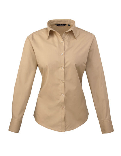 Premier Workwear Women´s Poplin Long Sleeve Blouse PW300 in Khaki