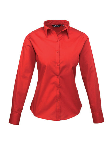 Premier Workwear Women´s Poplin Long Sleeve Blouse PW300 in Red