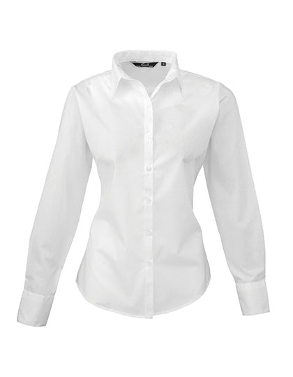 Premier Workwear Women´s Poplin Long Sleeve Blouse PW300 in White
