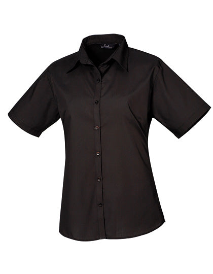 Premier Workwear Women´s Poplin Short Sleeve Blouse PW302 in Black (ca. Pantone Black C)