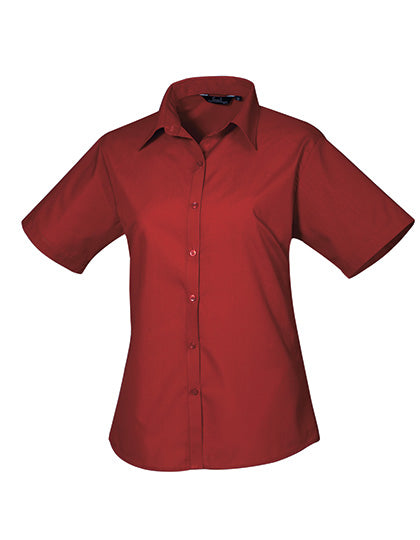 Premier Workwear Women´s Poplin Short Sleeve Blouse PW302 in Burgundy
