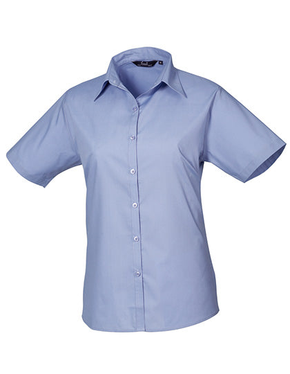Premier Workwear Women´s Poplin Short Sleeve Blouse PW302 in Mid Blue (ca. Pantone 2718C)