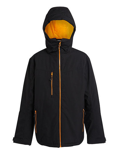 Regatta Professional Navigate Waterproof Insulated Jacket in Black/Orange Pop – mit Firmenlogo individualisierbar
