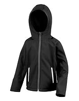 Result Core Kinder-Softshelljacke Performance mit Kapuze in Black – mit Firmenlogo individualisierbar