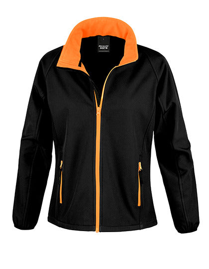 Result Recycled Women´s Printable Softshell Jacket with Recycled Fleece Inner in Black/Orange – mit Firmenlogo individualisierbar