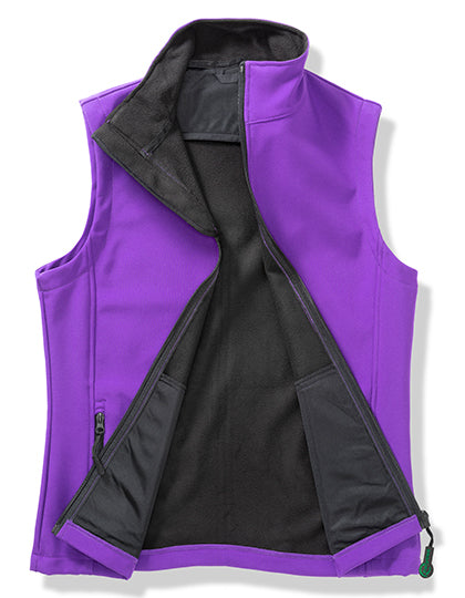 Result Recycled Women´s Printable Softshell Bodywarmer with Recycled Fleece Inner in Purple/Black – mit Firmenlogo individualisierbar