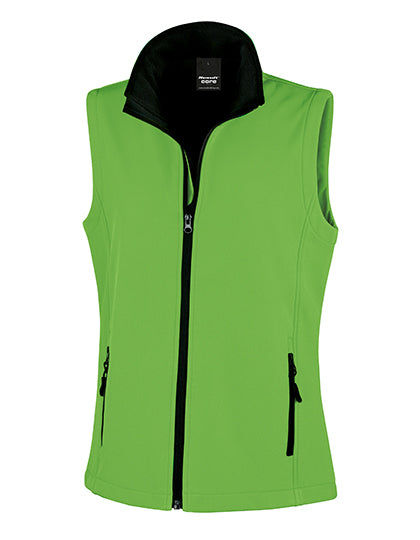 Result Recycled Women´s Printable Softshell Bodywarmer with Recycled Fleece Inner in Vivid Green/Black – mit Firmenlogo individualisierbar