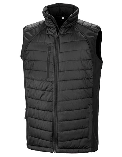 Result Recycled Recycled Compass Padded Softshell Gilet in Black/Black – mit Firmenlogo individualisierbar