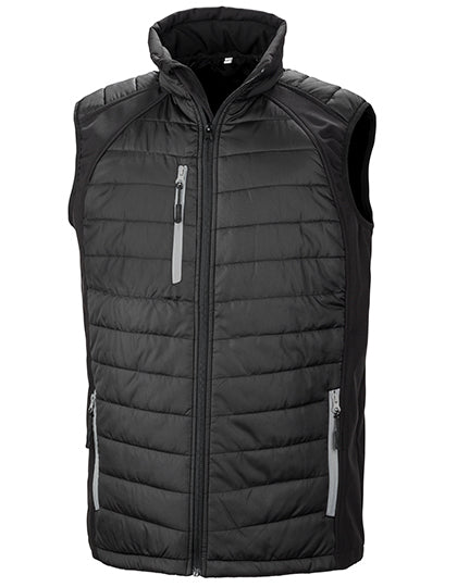Result Recycled Recycled Compass Padded Softshell Gilet in Black/Grey – mit Firmenlogo individualisierbar
