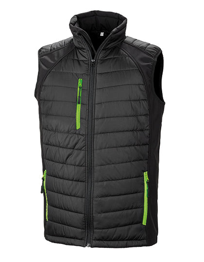 Result Recycled Recycled Compass Padded Softshell Gilet in Black/Lime – mit Firmenlogo individualisierbar