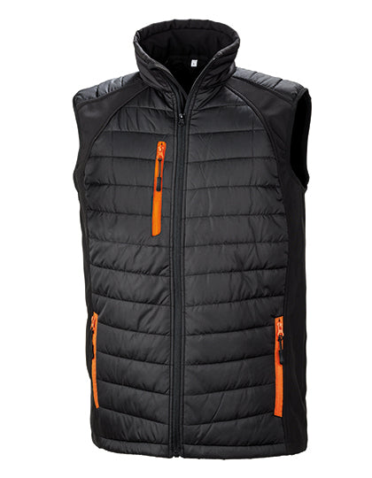 Result Recycled Recycled Compass Padded Softshell Gilet in Black/Orange – mit Firmenlogo individualisierbar