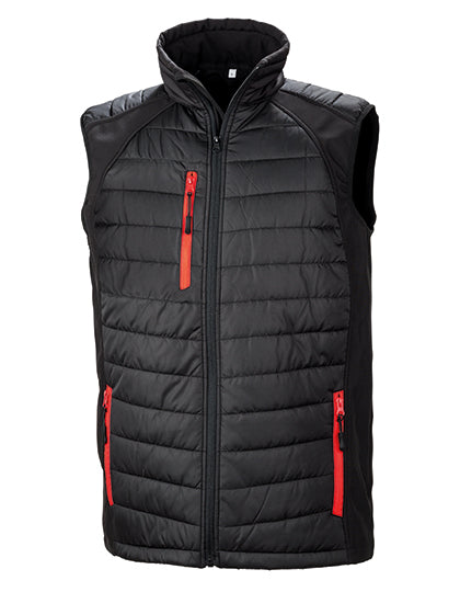Result Recycled Recycled Compass Padded Softshell Gilet in Black/Red – mit Firmenlogo individualisierbar