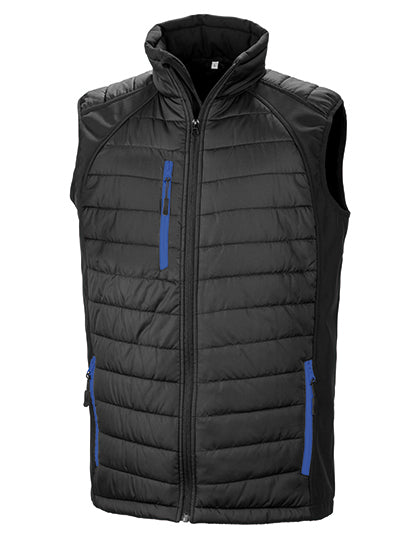 Result Recycled Recycled Compass Padded Softshell Gilet in Black/Royal – mit Firmenlogo individualisierbar