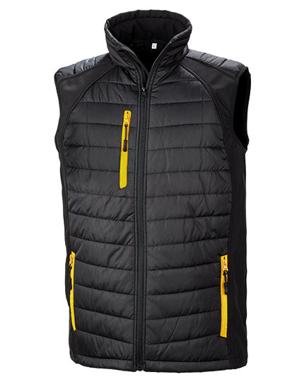 Result Recycled Recycled Compass Padded Softshell Gilet in Black/Yellow – mit Firmenlogo individualisierbar