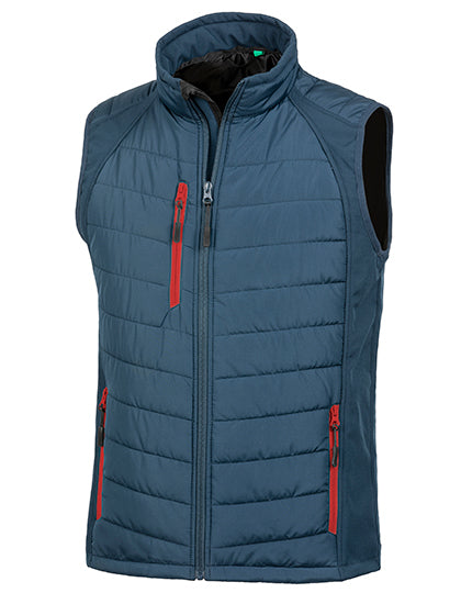 Result Recycled Recycled Compass Padded Softshell Gilet in Navy/Red – mit Firmenlogo individualisierbar