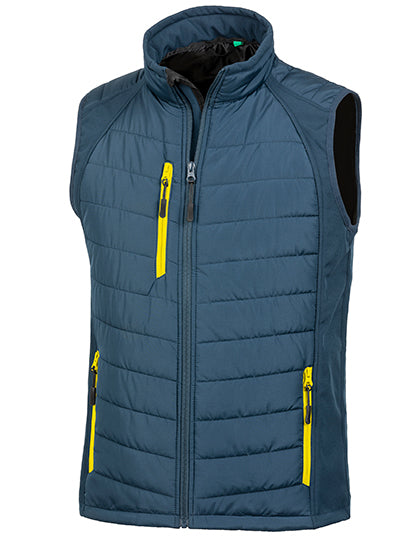 Result Recycled Recycled Compass Padded Softshell Gilet in Navy/Yellow – mit Firmenlogo individualisierbar