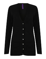 Henbury Damen leichte V-Neck-Strickjacke in Black – mit Firmenlogo individualisierbar