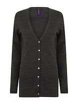 Henbury Damen leichte V-Neck-Strickjacke in Grey Marl – mit Firmenlogo individualisierbar